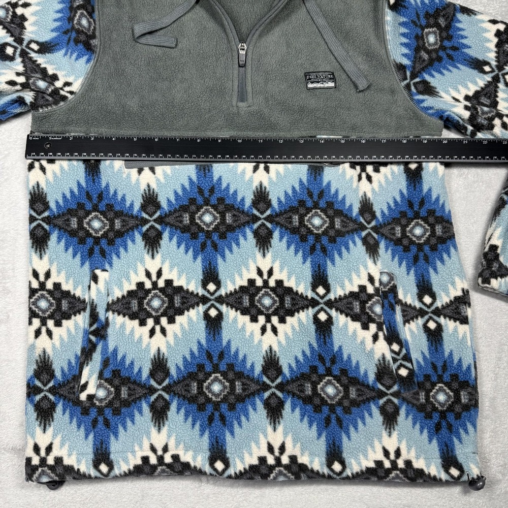 Free Nature Sweater Womens XS Blue Gray Fleece Pullover Hooded Geometric Pattern - Picture 5 of 11